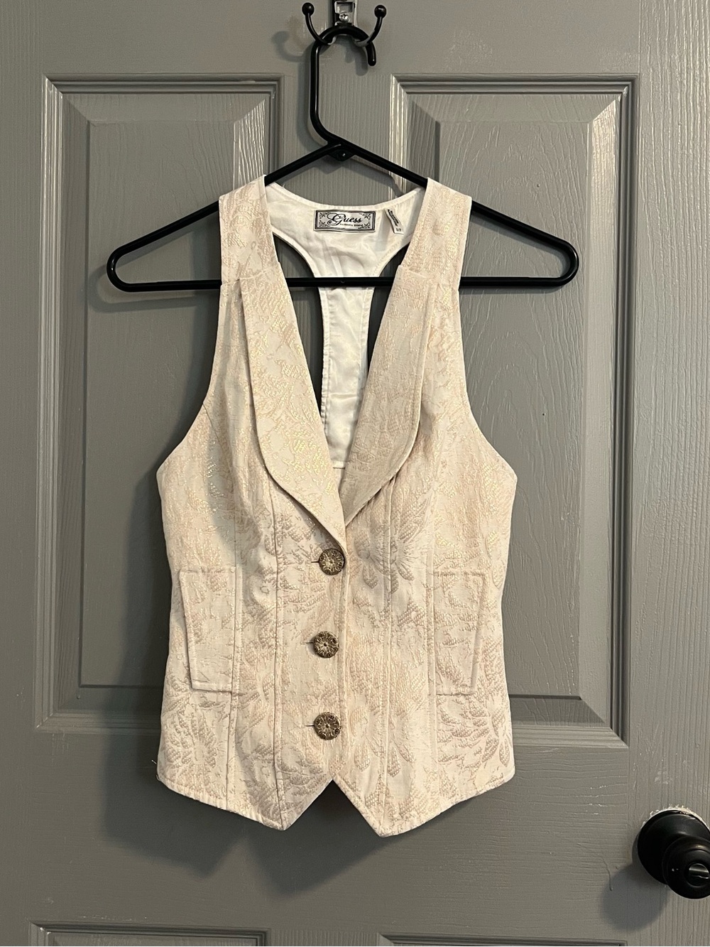 Guess Cream Embroidered Sleeveless Vest Top Y2K Western Tailored Glam